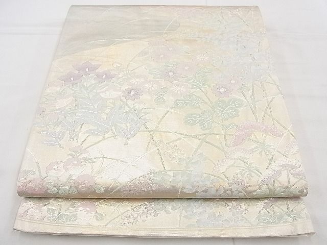 平和屋着物◎太鼓柄袋帯 草花文 金銀糸 逸品 BAAG3183kj