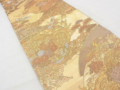平和屋着物◎六通柄袋帯 飛鶴草花文 金銀糸 逸品 BAAG3192kj