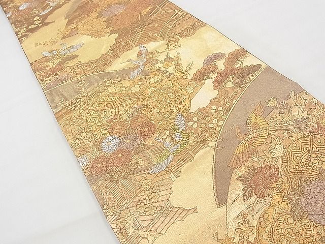 平和屋着物◎六通柄袋帯 飛鶴草花文 金銀糸 逸品 BAAG3192kj