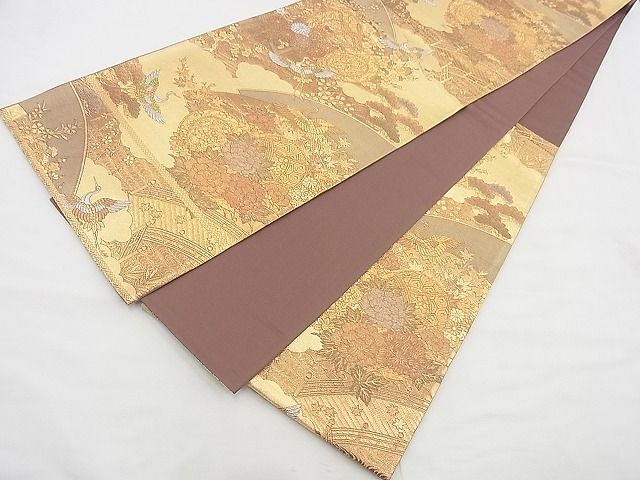 平和屋着物◎六通柄袋帯 飛鶴草花文 金銀糸 逸品 BAAG3192kj