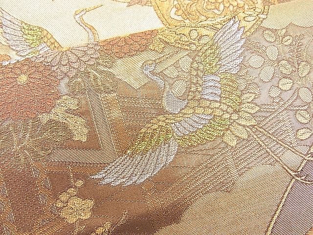 平和屋着物◎六通柄袋帯 飛鶴草花文 金銀糸 逸品 BAAG3192kj