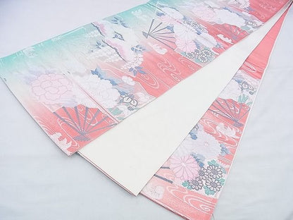 平和屋着物◎六通柄袋帯 唐織 鴛鴦扇面花文 銀糸 逸品 BAAH4402kj