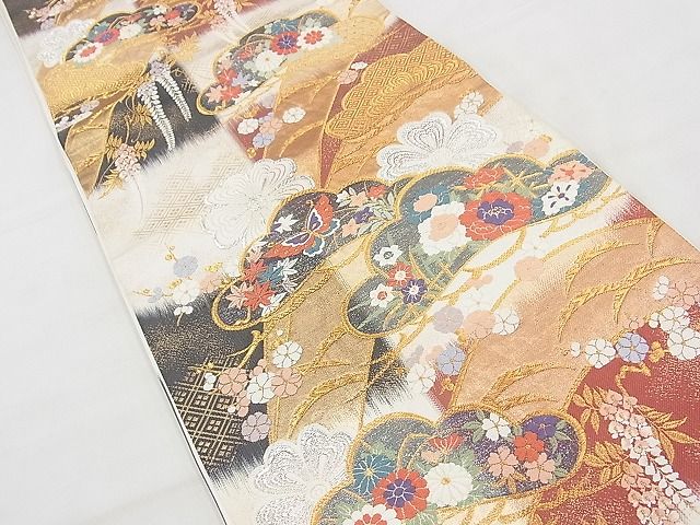 平和屋着物◎六通柄袋帯 唐織 草花文 金銀糸 逸品 BAAG3196kj