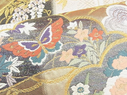 平和屋着物◎六通柄袋帯 唐織 草花文 金銀糸 逸品 BAAG3196kj