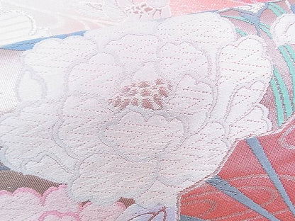 平和屋着物◎六通柄袋帯 唐織 鴛鴦扇面花文 銀糸 逸品 BAAH4402kj