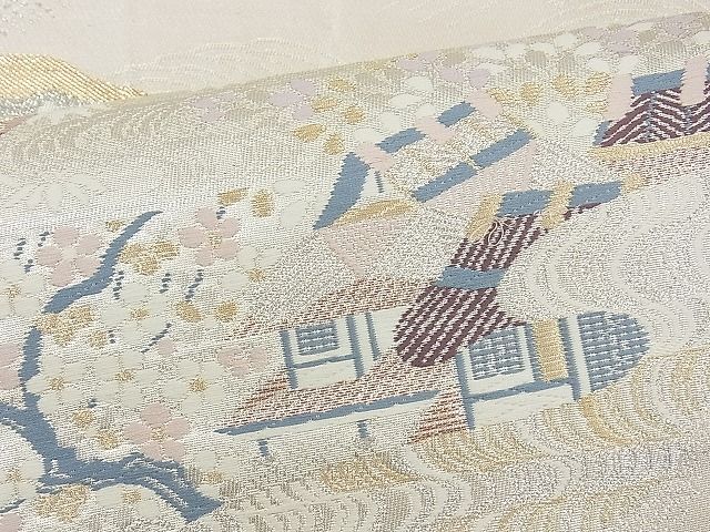 平和屋着物◎六通柄袋帯 唐織 風景文 金銀糸 逸品 BAAH4455kj
