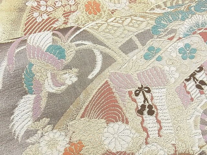 平和屋着物◎六通柄袋帯 唐織 御所車鳳凰花文 金銀糸 逸品 BAAH4450kj