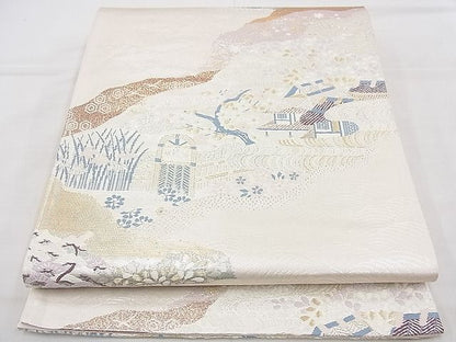 平和屋着物◎六通柄袋帯 唐織 風景文 金銀糸 逸品 BAAH4455kj