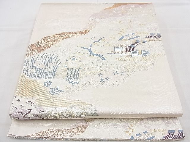 平和屋着物◎六通柄袋帯 唐織 風景文 金銀糸 逸品 BAAH4455kj