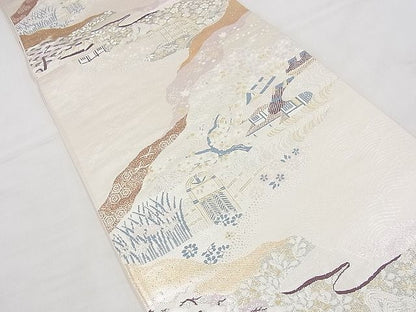 平和屋着物◎六通柄袋帯 唐織 風景文 金銀糸 逸品 BAAH4455kj