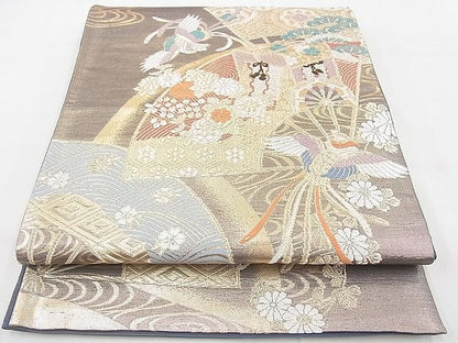 平和屋着物◎六通柄袋帯 唐織 御所車鳳凰花文 金銀糸 逸品 BAAH4450kj