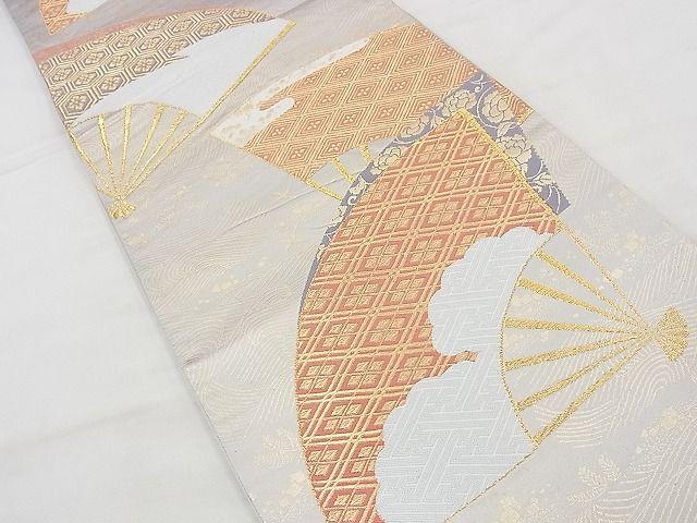 平和屋着物◎六通柄袋帯 唐織 扇面吉祥文 金糸 逸品 BAAH4467kj