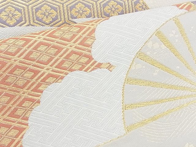 平和屋着物◎六通柄袋帯 唐織 扇面吉祥文 金糸 逸品 BAAH4467kj