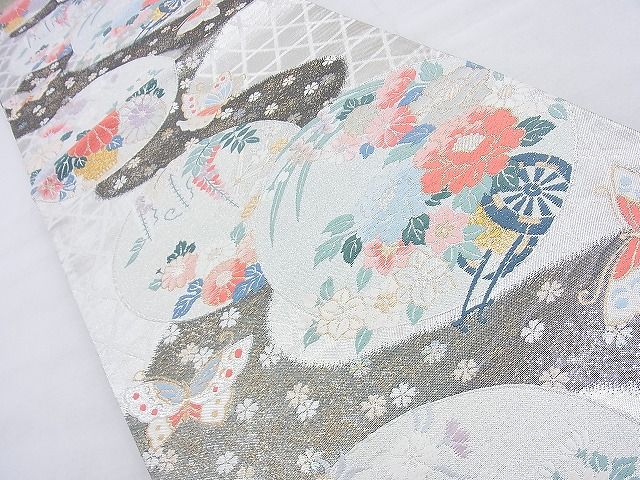 平和屋着物◎六通柄袋帯 唐織 流水に花丸文 金銀糸 逸品 BAAH8327wk