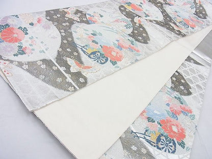 平和屋着物◎六通柄袋帯 唐織 流水に花丸文 金銀糸 逸品 BAAH8327wk