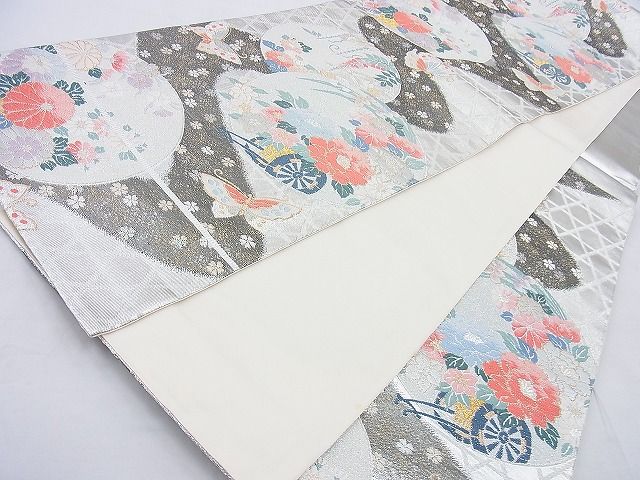 平和屋着物◎六通柄袋帯 唐織 流水に花丸文 金銀糸 逸品 BAAH8327wk