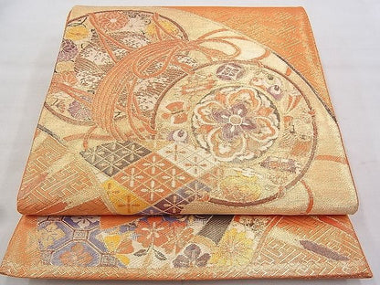 平和屋着物◎佐賀錦 六通柄袋帯 束ね熨斗花文 金糸 逸品 BAAH8337wk