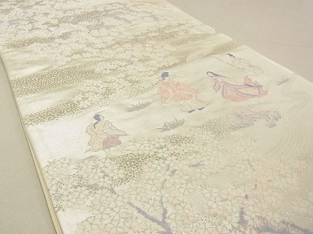 平和屋着物◎六通柄袋帯 人物風景花文 銀糸 逸品 DAAG5549tw