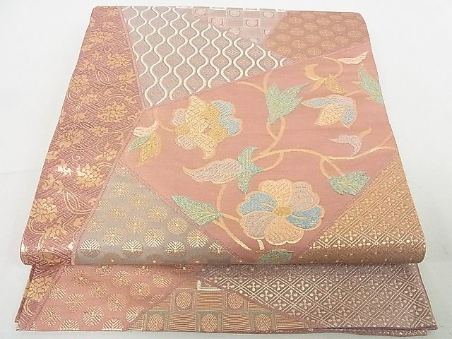 平和屋着物◎六通柄袋帯 織文類裂形文様 金糸 逸品 DAAG5576tw