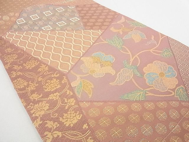 平和屋着物◎六通柄袋帯 織文類裂形文様 金糸 逸品 DAAG5576tw