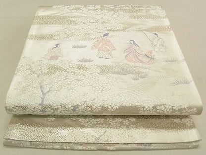 平和屋着物◎六通柄袋帯 人物風景花文 銀糸 逸品 DAAG5549tw