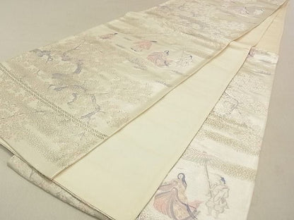 平和屋着物◎六通柄袋帯 人物風景花文 銀糸 逸品 DAAG5549tw