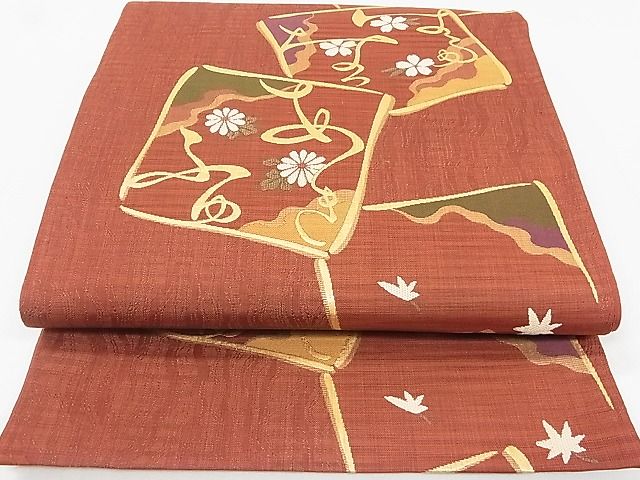 平和屋着物◎六通柄袋帯 色紙花文 金糸 逸品 DAAG5591tw