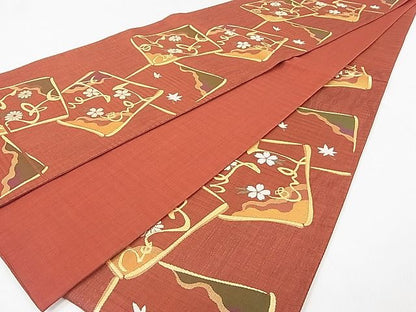 平和屋着物◎六通柄袋帯 色紙花文 金糸 逸品 DAAG5591tw