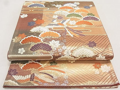 平和屋着物◎六通柄袋帯 唐織 立波鳳凰松文 金糸 逸品 DAAG5613tw
