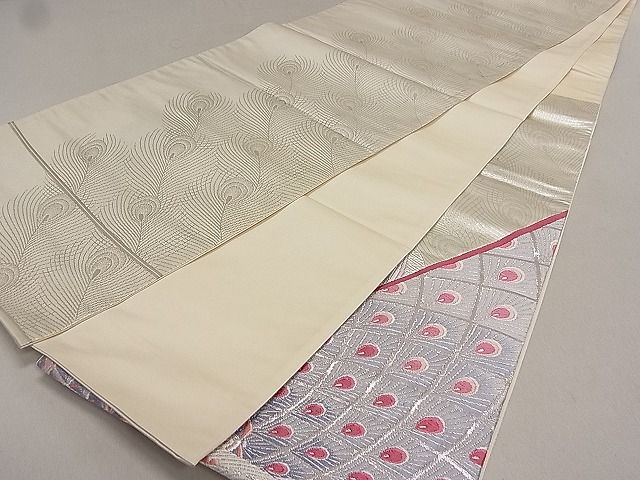 平和屋着物◎六通太鼓柄袋帯 唐織 孔雀文 銀糸 逸品 DAAG5616tw
