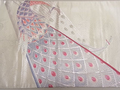 平和屋着物◎六通太鼓柄袋帯 唐織 孔雀文 銀糸 逸品 DAAG5616tw