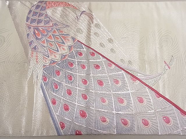 平和屋着物◎六通太鼓柄袋帯 唐織 孔雀文 銀糸 逸品 DAAG5616tw