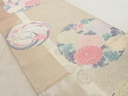 平和屋着物◎六通柄袋帯 唐織 花丸文 銀糸 引箔 正絹 逸品 AAAI9568Apf