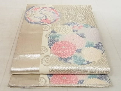 平和屋着物◎六通柄袋帯 唐織 花丸文 銀糸 引箔 正絹 逸品 AAAI9568Apf