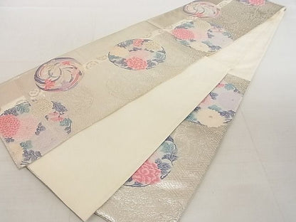 平和屋着物◎六通柄袋帯 唐織 花丸文 銀糸 引箔 正絹 逸品 AAAI9568Apf