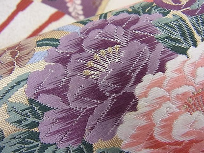 平和屋着物■六通柄袋帯　唐織　扇面花鳥文　金糸　逸品　BAAH6653ea