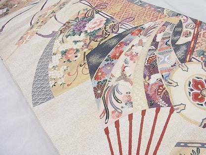 平和屋着物■六通柄袋帯　唐織　扇面花鳥文　金糸　逸品　BAAH6653ea