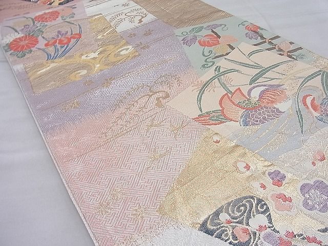 平和屋着物◎六通柄袋帯 唐織 色紙重ね鴛鴦花文 金銀糸 逸品 BAAH6674ea