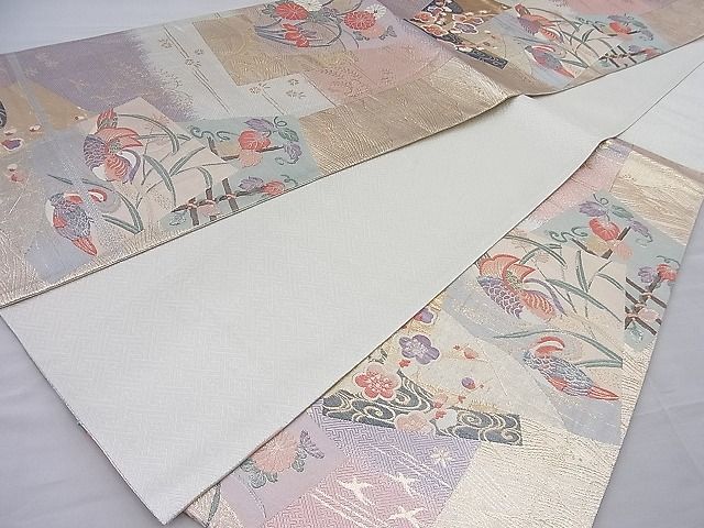 平和屋着物◎六通柄袋帯 唐織 色紙重ね鴛鴦花文 金銀糸 逸品 BAAH6674ea