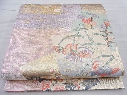 平和屋着物◎六通柄袋帯 唐織 色紙重ね鴛鴦花文 金銀糸 逸品 BAAH6674ea