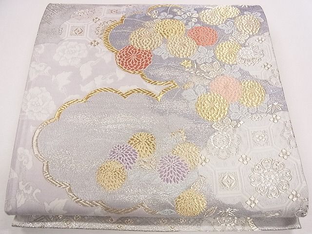 平和屋着物◎六通柄袋帯 雲取秋草 プラチナ 逸品 CAAG1997eg