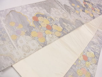 平和屋着物◎六通柄袋帯 雲取秋草 プラチナ 逸品 CAAG1997eg