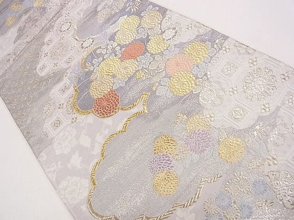 平和屋着物◎六通柄袋帯 雲取秋草 プラチナ 逸品 CAAG1997eg