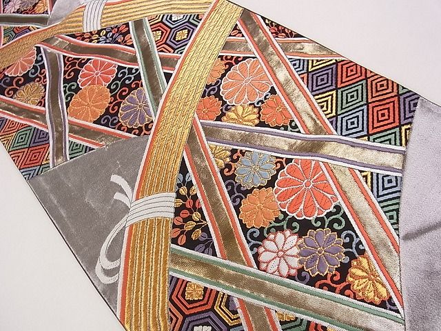平和屋着物◎六通柄袋帯 唐織 籬花唐草文 黒地 金銀糸 逸品 CAAG1994eg