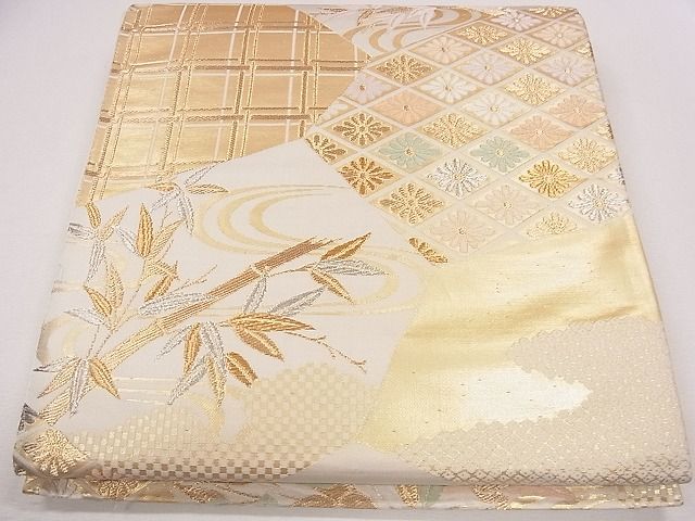 平和屋着物◎六通柄袋帯 唐織 流水笹竹菱花文 金銀糸 逸品 CAAG1999eg