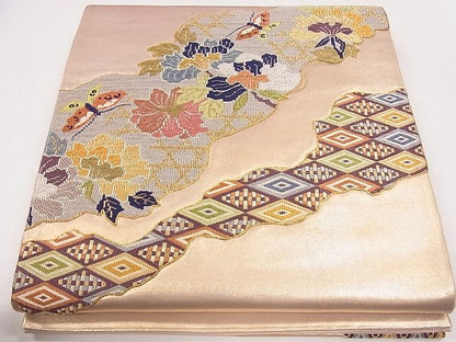 平和屋着物◎六通太鼓柄袋帯 道長花蝶文 金糸 逸品 CAAG1983eg