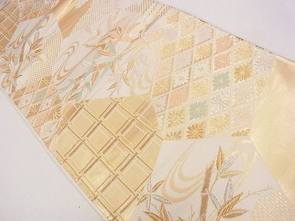 平和屋着物◎六通柄袋帯 唐織 流水笹竹菱花文 金銀糸 逸品 CAAG1999eg