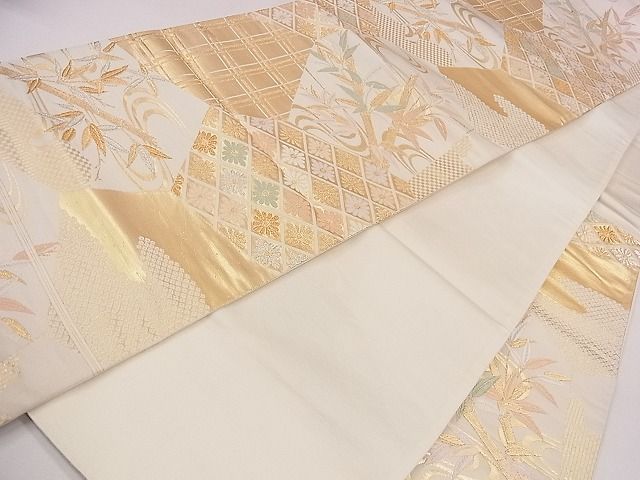 平和屋着物◎六通柄袋帯 唐織 流水笹竹菱花文 金銀糸 逸品 CAAG1999eg