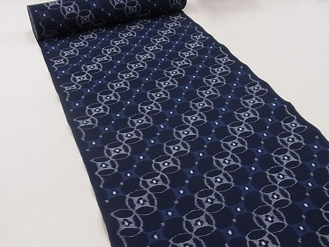 平和屋本店■極上　人間国宝　小川内龍夫　久留米絣　綿　反物　着尺　手織　七宝繋ぎ　証紙付き　逸品　未使用　DZAA10006kh4