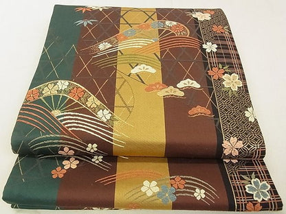 平和屋着物◎六通柄袋帯 唐織 片輪車花文 金糸 逸品 DAAG5625tw
